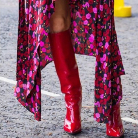 LUSCIOUS RED POINT TOE BOOTS - Picture 1 of 14